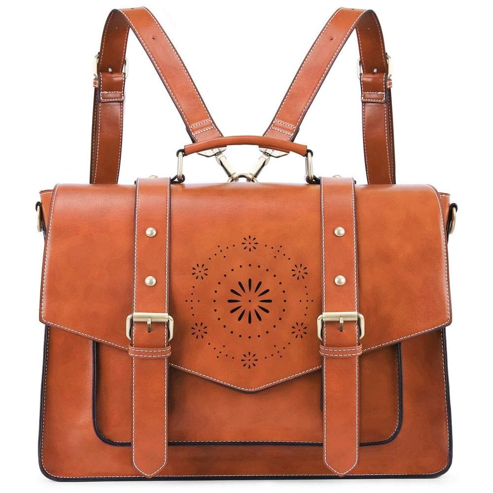 Mochila Vintage de Couro Vegano para Laptop Feminina, ECOSUSI ES1101002A003 FUS, Marrom