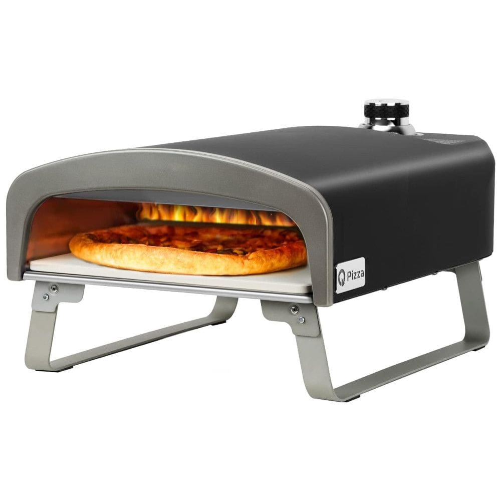 Forno de Pizza a Carvão Portátil Aço Inoxidável com Pedra de Pizza, Q Pizza, Preto