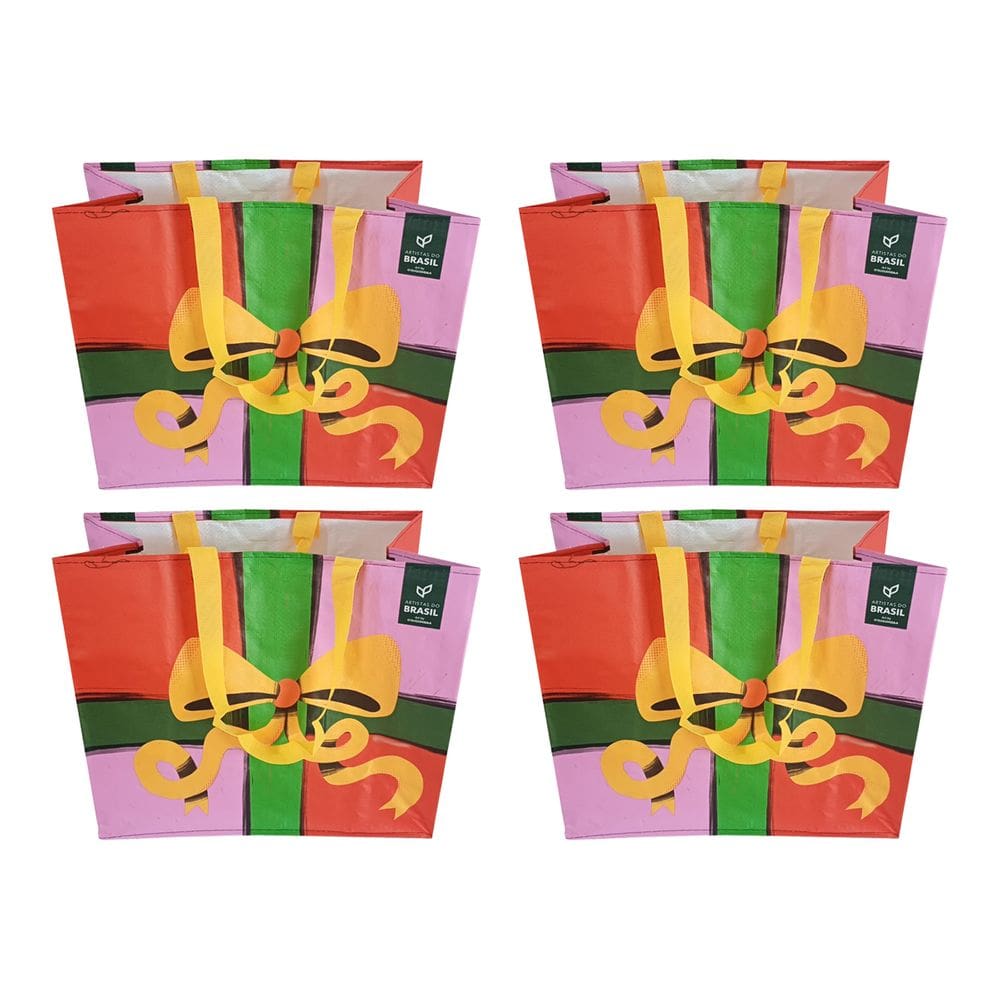 4 Sacolas Ráfia Ecobag Retornável 35x40x18cm Natalina B4U