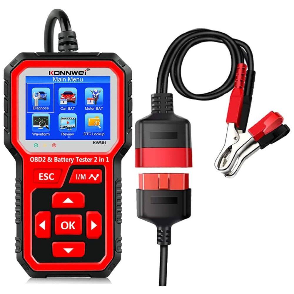 Scanner Automotivo Profissional com Diagnóstico 2 em 1 KW681 OBD2, 12V, KONNWEI, Vermelho