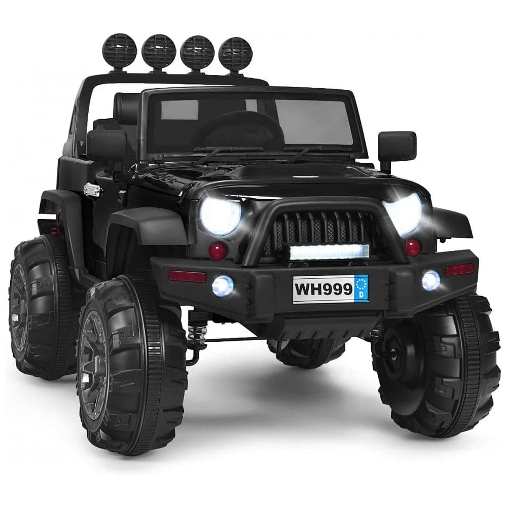 Carro Elétrico Infantil 2 Assentos com Suspensão Mola, MP3, Luz LED, 12V, HONEY JOY, Preto