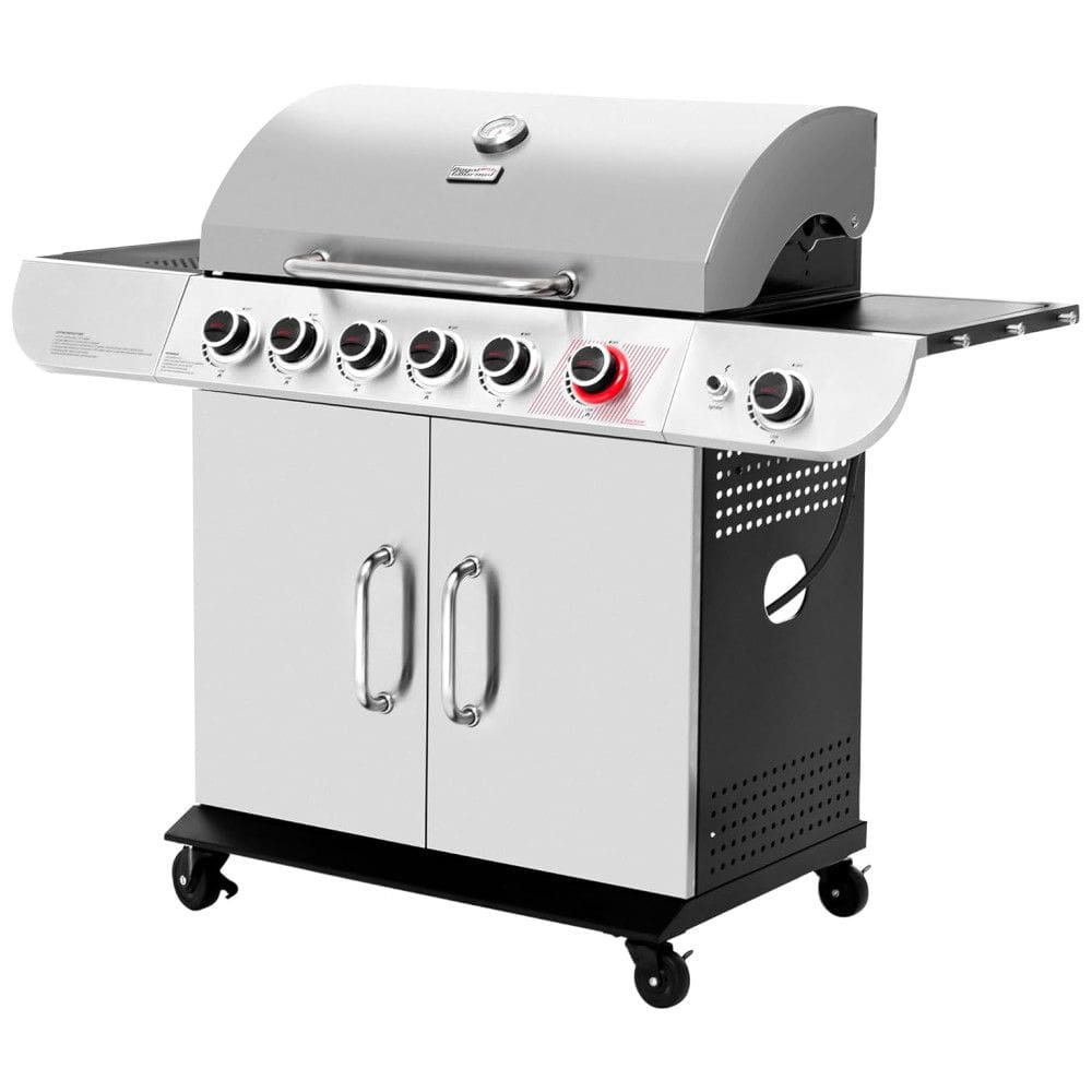 Churrasqueira a Gás 71.000 BTU com 5 Queimadores, 2 Portas e 1 Queimador Lateral em Aço Inoxidável, ROYAL GOURMET US SG6002R, Branco