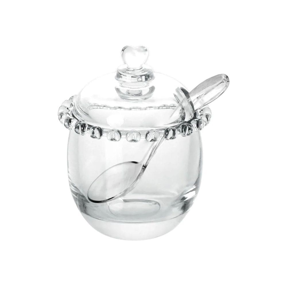 Açucareiro de Cristal C/Colher Plástica Coração Transparente 12x9,5cm Lyor