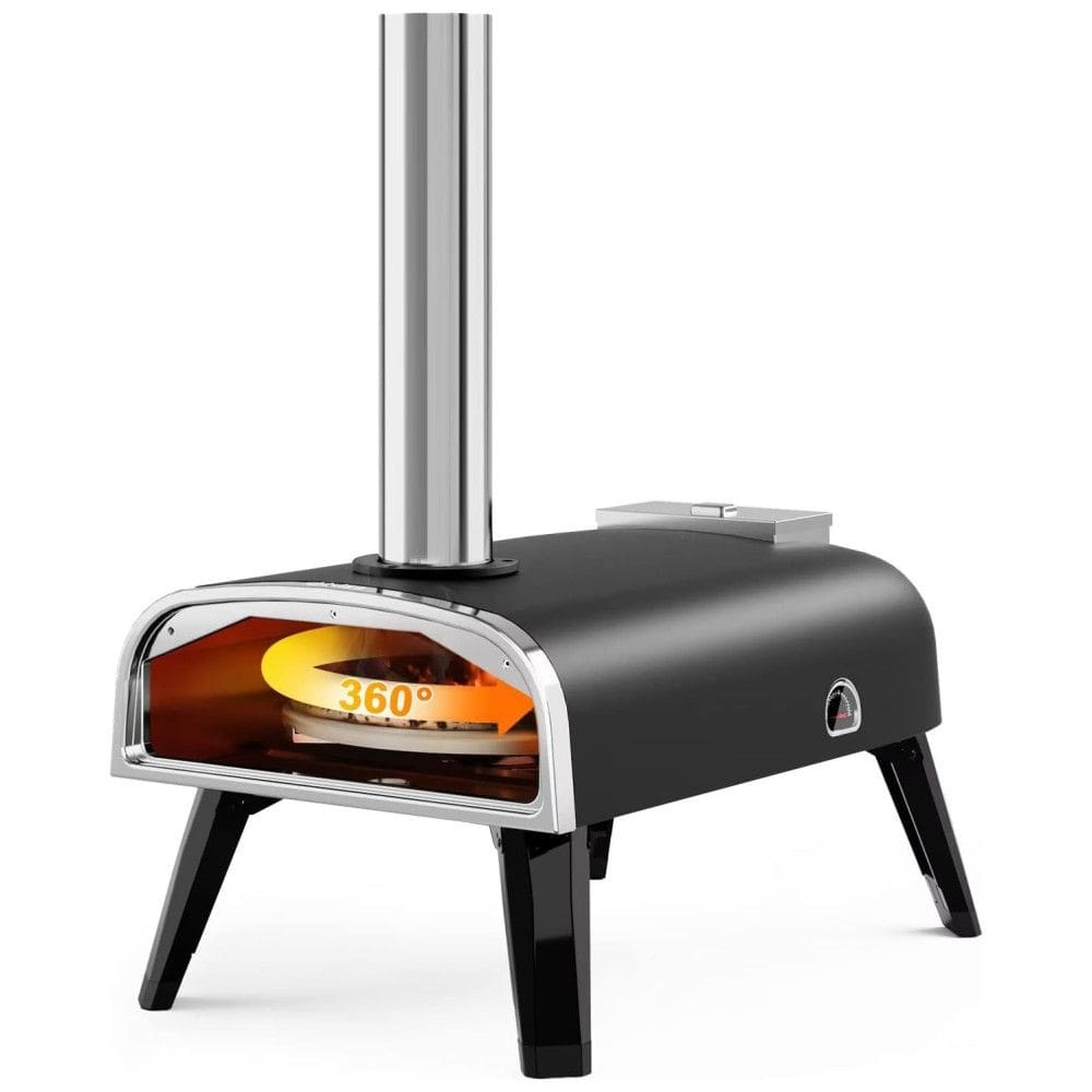 Forno de Pizza a Gás Portátil Aço Inoxidável com Termômetro Embutido, Aidpiza, Preto