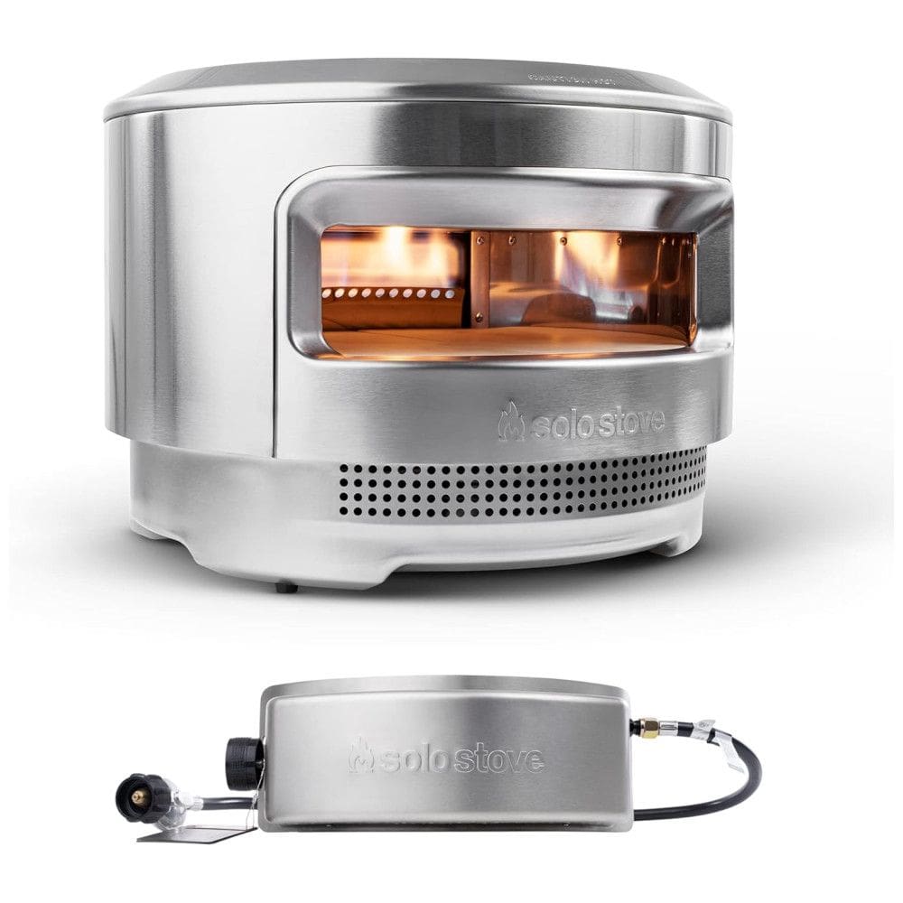 Forno de Pizza a Gás Portátil Aço Inoxidável com Queimador de Gás e Pedra de Pizza de Cordierita, Solo Stove, Prata