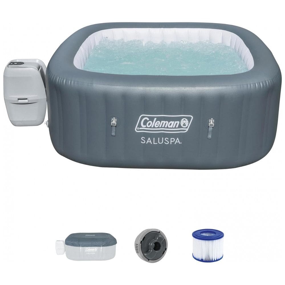 Spa Inflável Hidromassagem Externa para 4 Pessoas com 114 Jatos, Tampa e Bomba, Coleman 15442 BW SaluSpa, Cinza