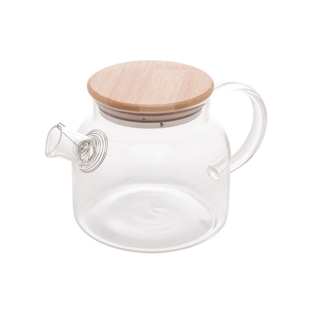 Chaleira de Vidro C/Coador de Metal no Bico e Tampa Hermética de Bambu 600ml Wolff