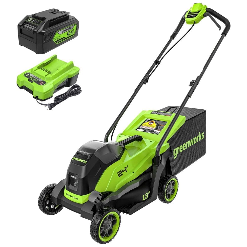 Cortador de Grama sem Fio Greenworks 24V 13” Brushless Push, com Bateria de 4.0Ah e Carregador