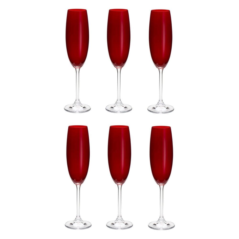 Cj 6 Taças de Cristal P/Champanhe Colibri Rubi 220ml Bohemia