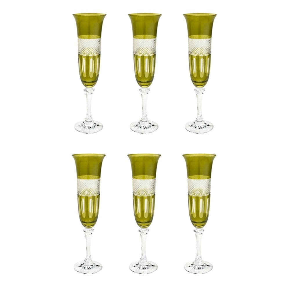 Cj 6 Taças de Cristal P/Champanhe Saphire Kleopatra 175ml Bohemia
