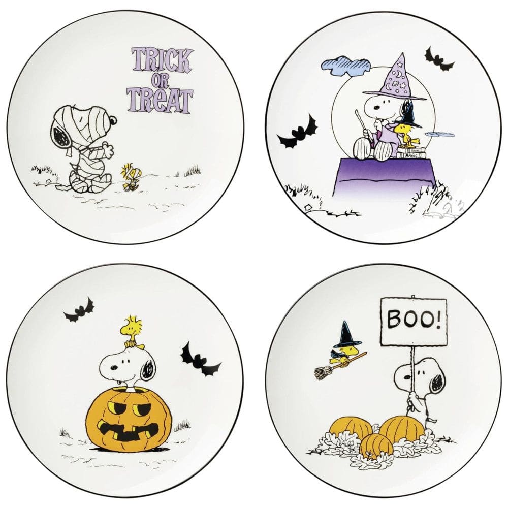 Conjunto de Pratos Decorativos com 4 Peças, Tema de Snoopy A Grande Abóbora Halloween e Material de Porcelana, LENOX 896688, Colorido