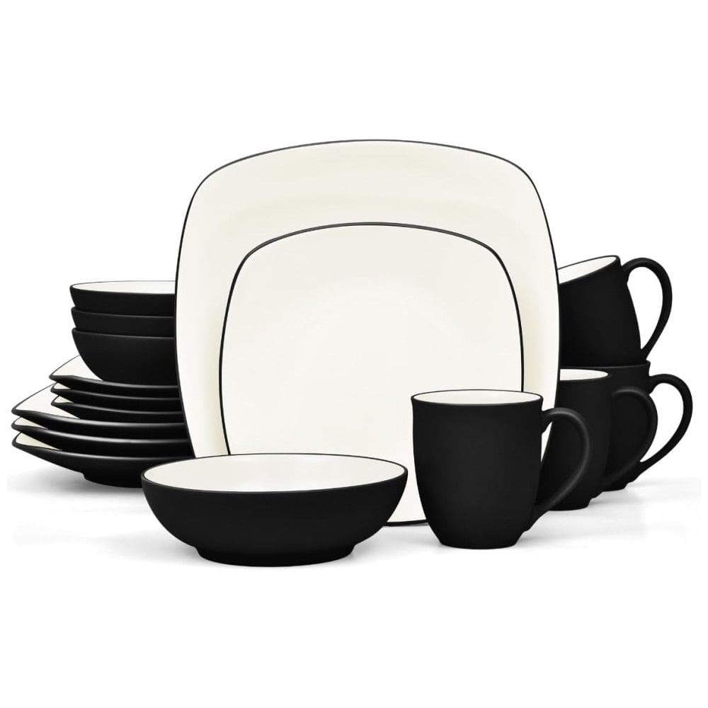 Aparelho de Jantar para Todas as Ocasiões com 16 Peças, Formato Quadrado e Material de Cerâmica, Noritake, Preto