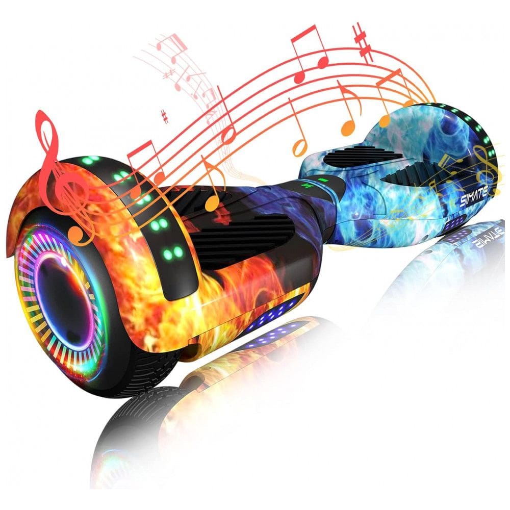 Hoverboard SIMATE Dual Flame 6,5” com Bluetooth, Luzes LED e Certificação UL2272 – Até 13,7 km/h, Autonomia de 12,8 km