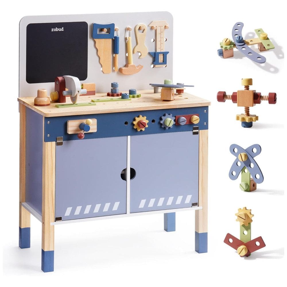 Bancada Educativa de Brinquedo de Madeira ROBUD, Kit de Ferramentas de Madeira para Crianças, Oficina de Construção Criativa, Tamanho Grande