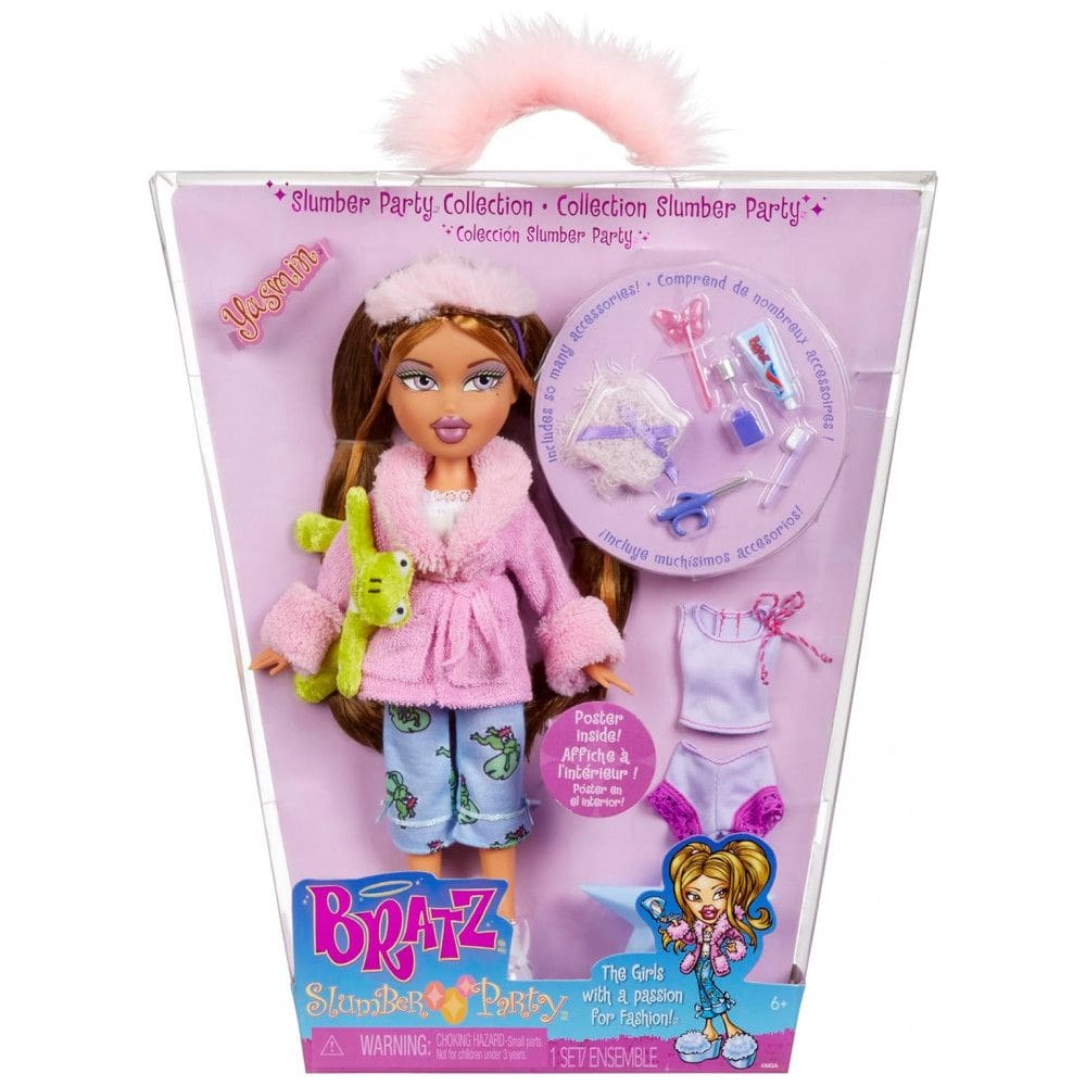 Boneca de Moda Bratz Slumber Party Yasmin com 2 Conjuntos de Pijamas, Pelúcia e Acessórios Tamanho Único