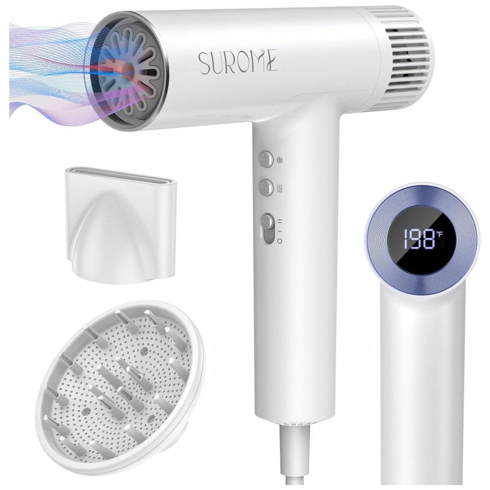 Secador de Cabelo White SUROME, Motor Brushless de 110.000 RPM, Íons Negativos para Secagem Rápida e Cuidado Capilar Inteligente
