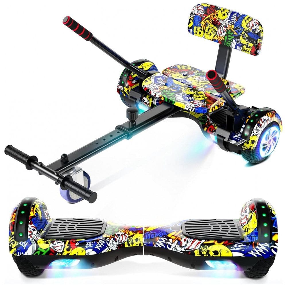 Hoverboard com Assento para Crianças e Adultos, 6,5 e 8,5 polegadas, Bluetooth com Luzes LED Coloridas - Kart Graffiti