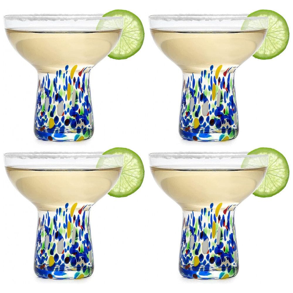 Conjunto de 4 Taças de Margarita Confetti Stemless de 6oz - Artesanais Coloridas de Luxo para Margaritas, Martinis, Coquetéis, Água
