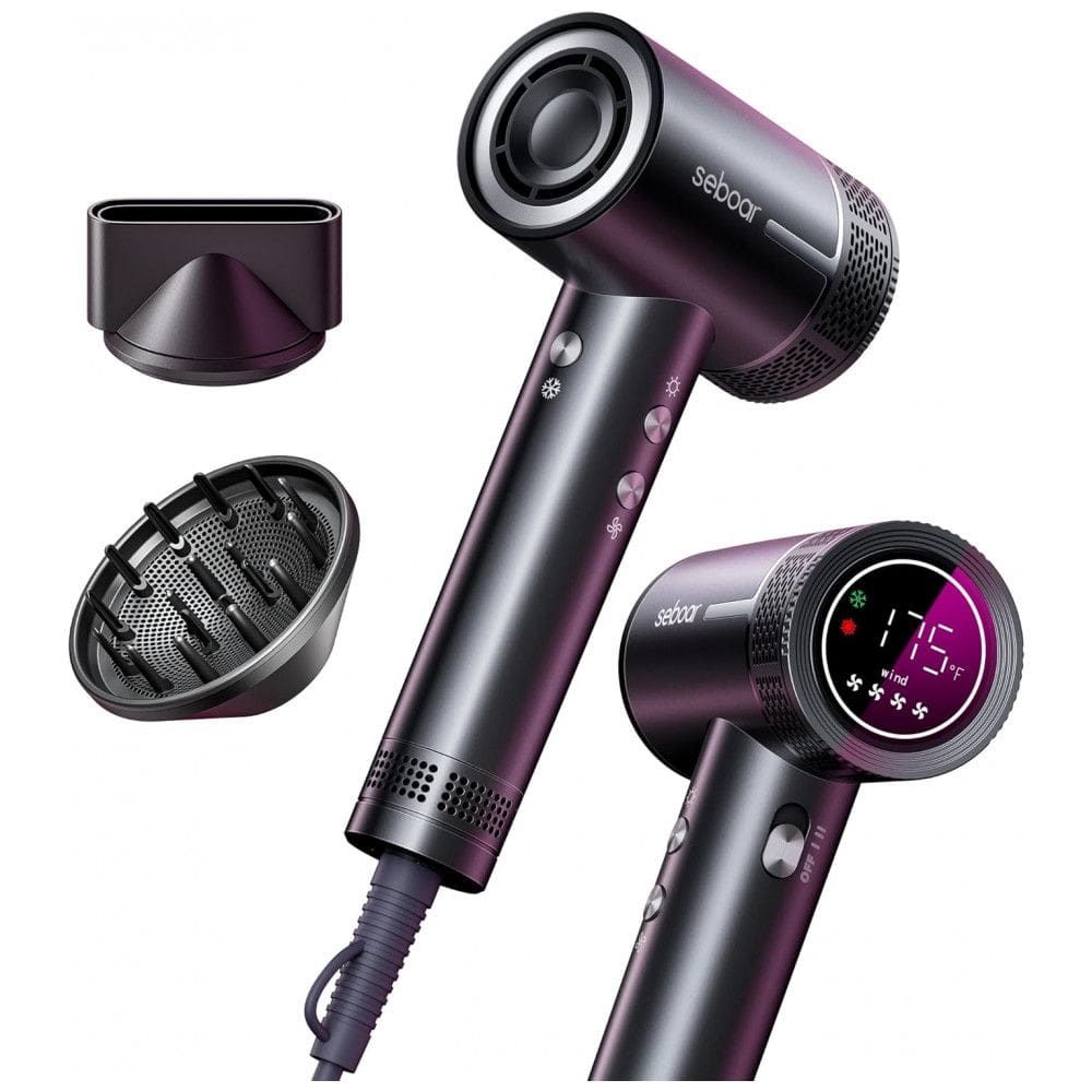 Secador de Cabelo Iônico HighSpeed com Difusor, Display Profissional de LCD, Controle Térmico, 1500W de Potência, 500 Milhões de Íons