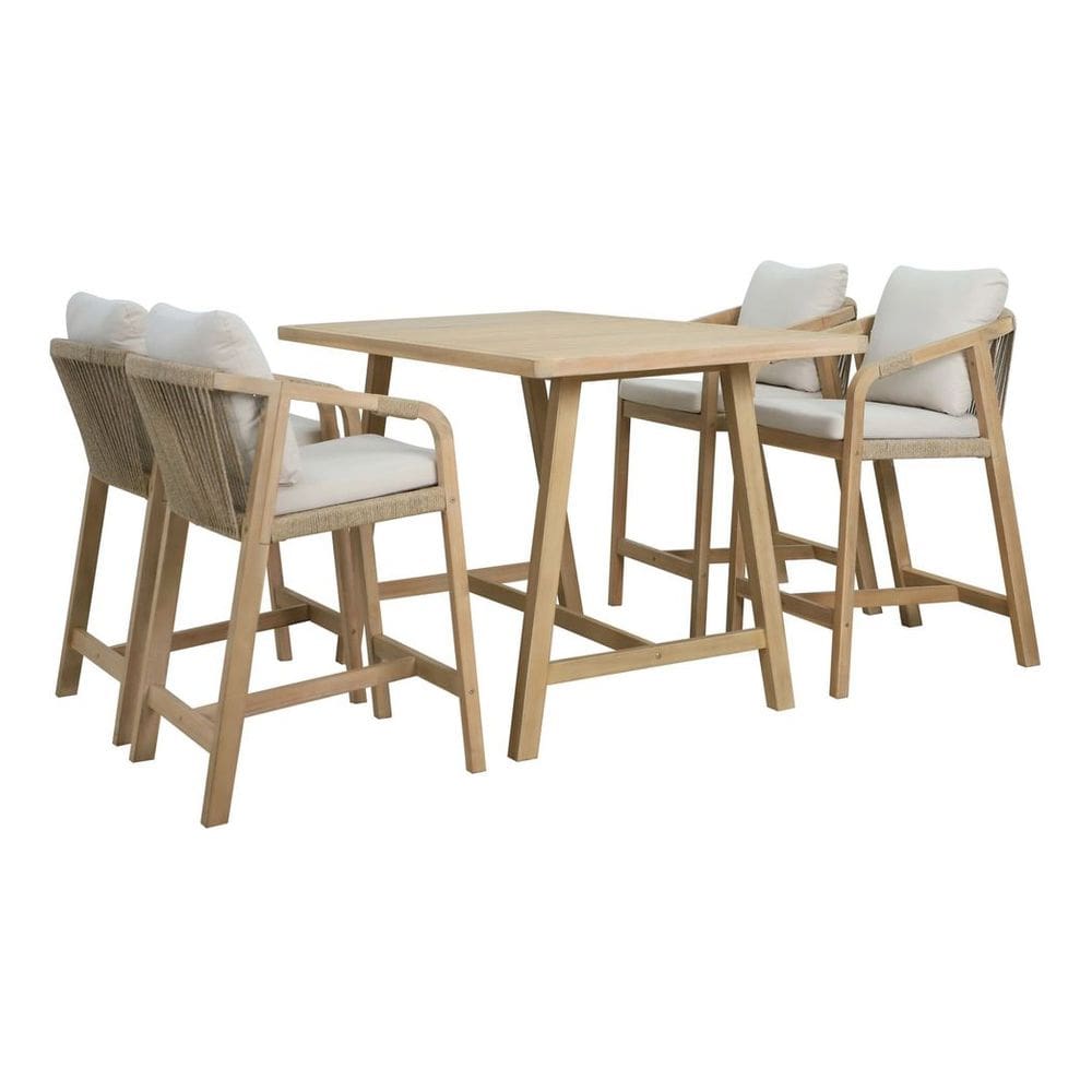 Conjunto De Bar De Madeira Acacia 4 Cadeiras 1 Mesa