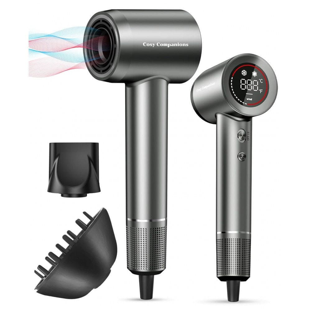 Secador de Cabelo Iônico Negativo com Motor sem Escova de 150.000 RPM para Secagem Rápida, Baixo Ruído, Display HD, Difusor e Bico de