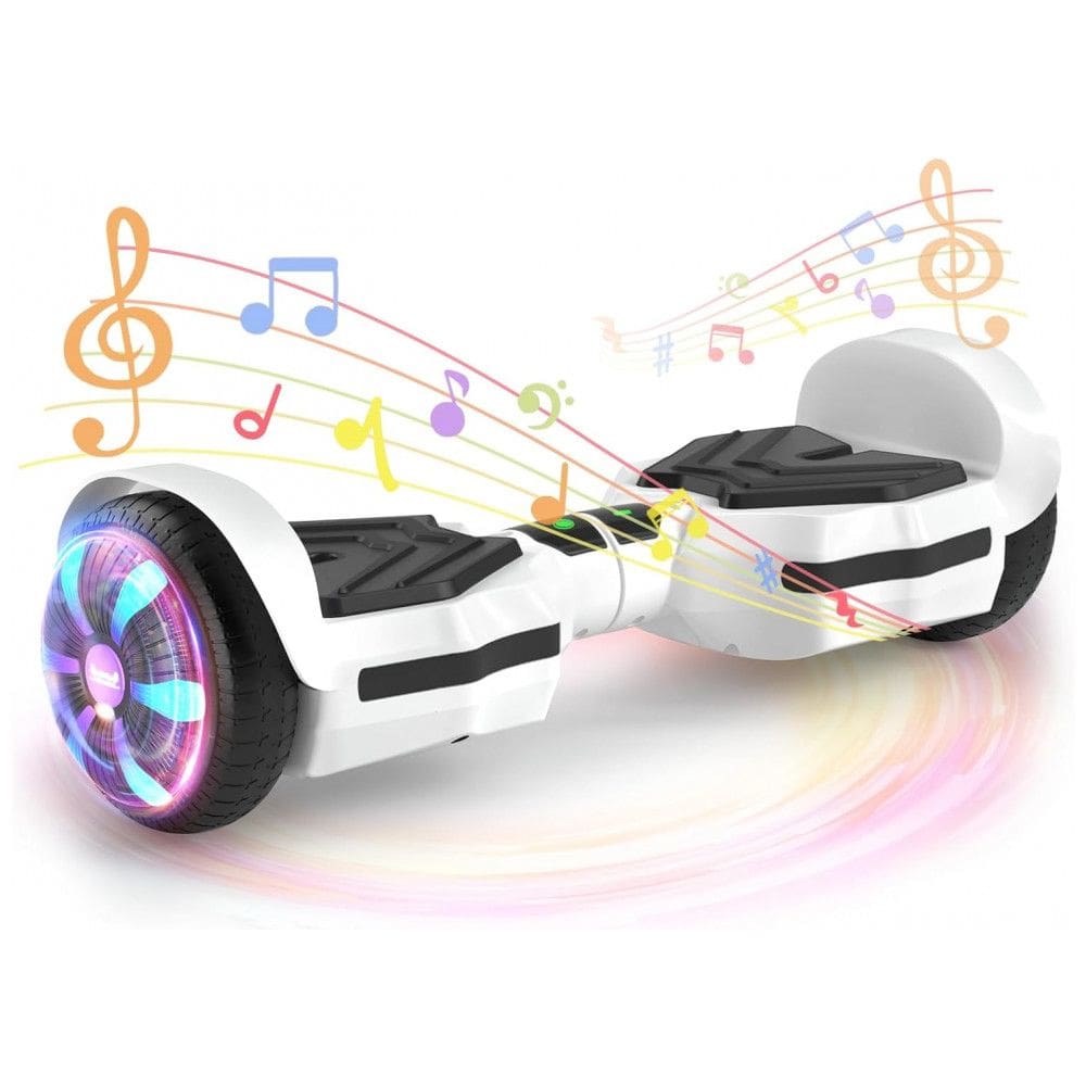 Hoverboard SIMATE Branco 6,5” com Luzes LED, Bluetooth e Certificação UL2272 – Até 13,7 km/h, Autonomia de 12,8 km