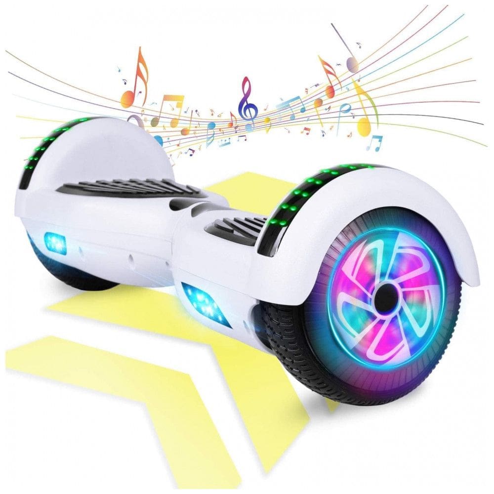 Hoverboard Elétrico Branco, Autoequilibrado, 16 km/h, Motor 350W, Bateria 36V 4Ah, Alcance 16 km, Bluetooth e Luzes LED, Peso 10,5 kg