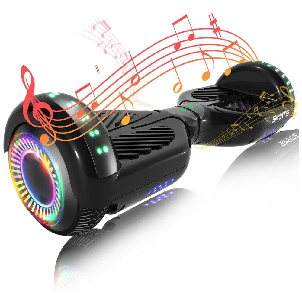 Hoverboard SIMATE Preto 6,5” com Bluetooth, Luzes LED e Certificação UL2272 – Até 12,8 km/h, Autonomia de 12,8 km