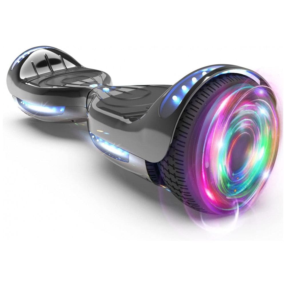Hoverboard Certificado HS2.01 Bluetooth Flash Wheel com Luzes LED Patinete Elétrico Auto Equilibrante Cromado Preto
