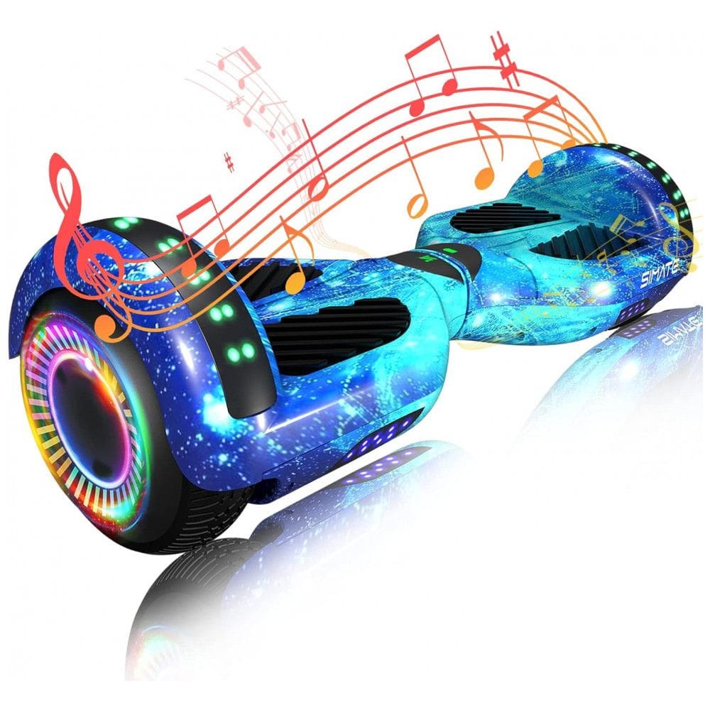 Hoverboard SIMATE Azul Galáxia 6,5” com Bluetooth, Luzes LED e Certificação UL2272 – Até 13,7 km/h, Autonomia de 12,8 km
