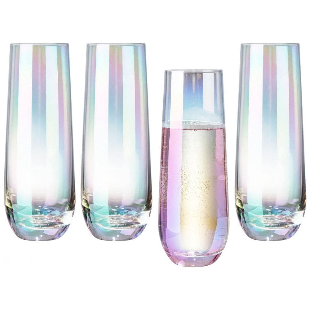 Conjunto de 4 Taças de Champanhe Modernas MyGift 9 oz, Iridescente Arco-Íris, sem Pé, para Vinhos Espumantes, Água, Brindes e Festas