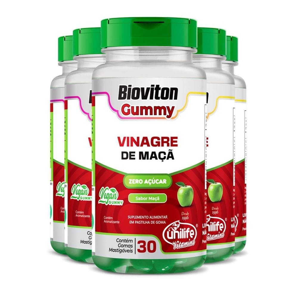 Kit 5 Gummy Vinagre De Maçã Unilife 30 Gomas