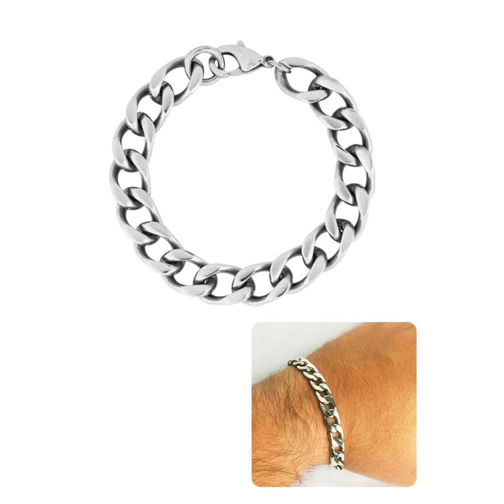 Pulseira Masculina Prata Grumet Cubana 1X1 Grossa 8Mm Prata