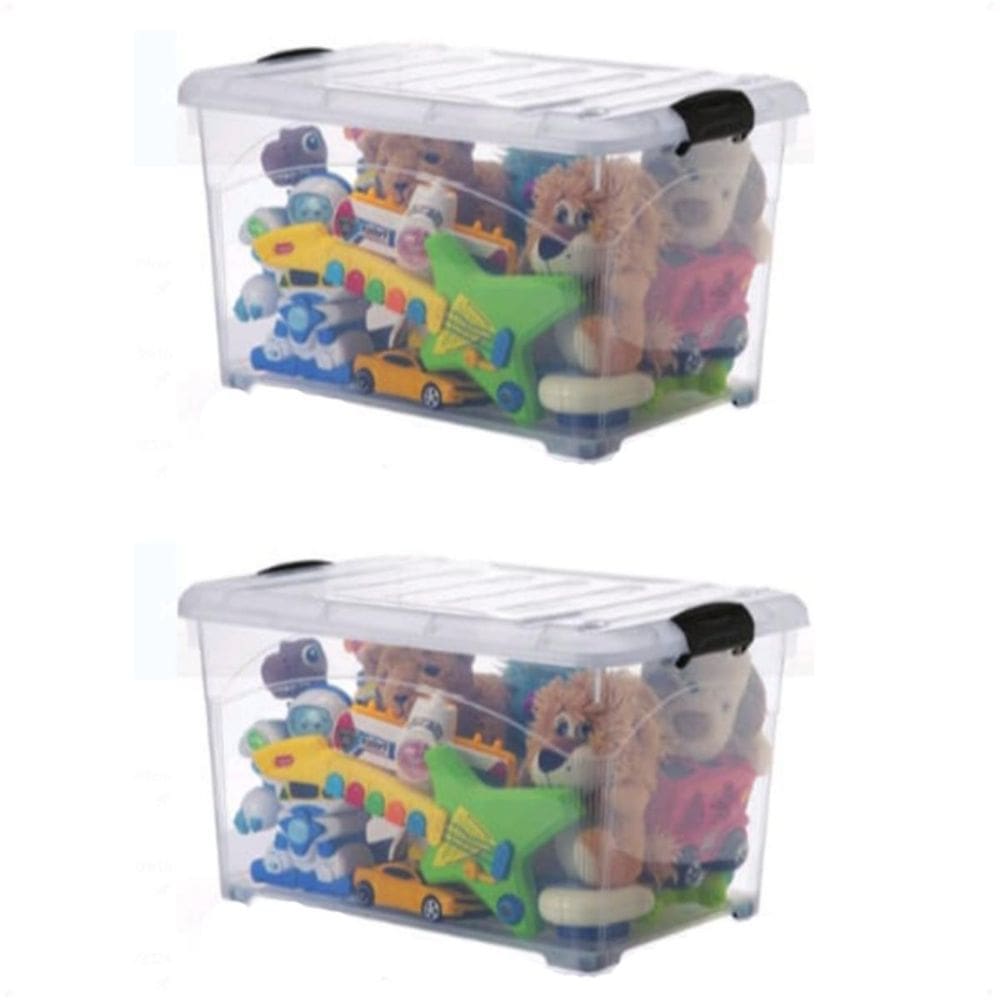 2 Caixas Organizadoras 25 Lts Transparente Travas E Rodinhas