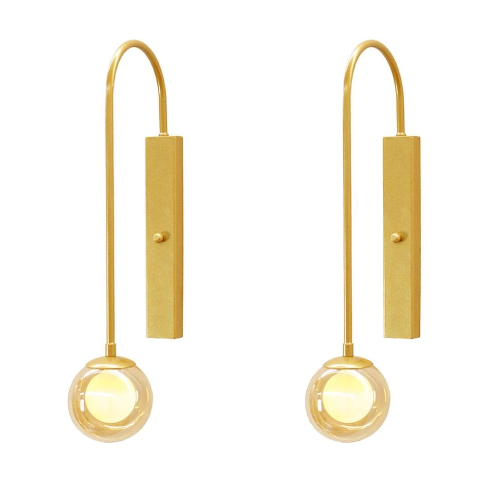 Kit 2 Arandelas Parede Globo Vidro Âmbar Retangular Dourado