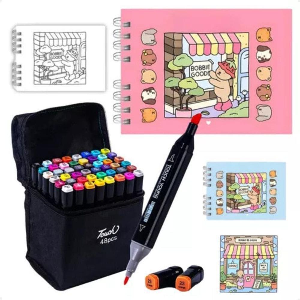 Kit Livro Colorir Bobbie Goods Conjunto Canetas Marcador