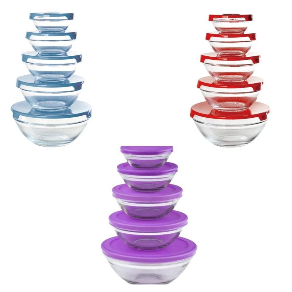 Conjunto 5 Potes De Vidro Herméticos Com Tampa -