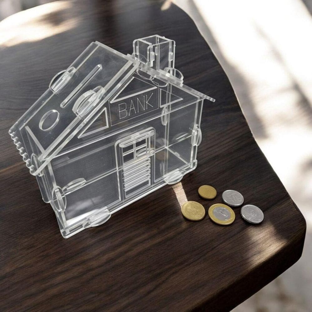 Cofrinho Cofre Casa Dinheiro Woodbox Japones Poupança Acril