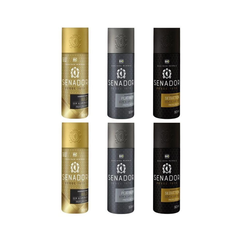 Kit Desodorante Senador 2 Gold + 2 Platinum + 2 Seduction