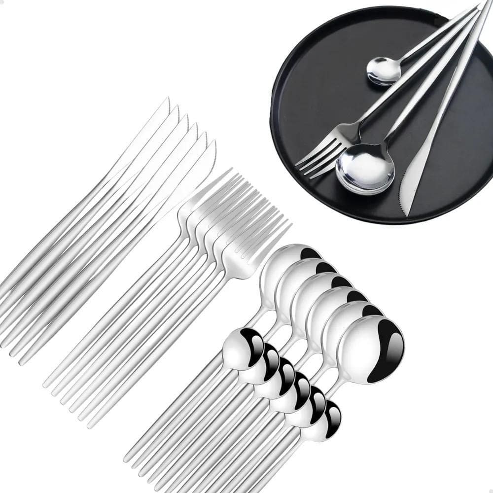 Conjunto De Talheres Em Aço Inoxidável 24 Peças Luxo Jogo