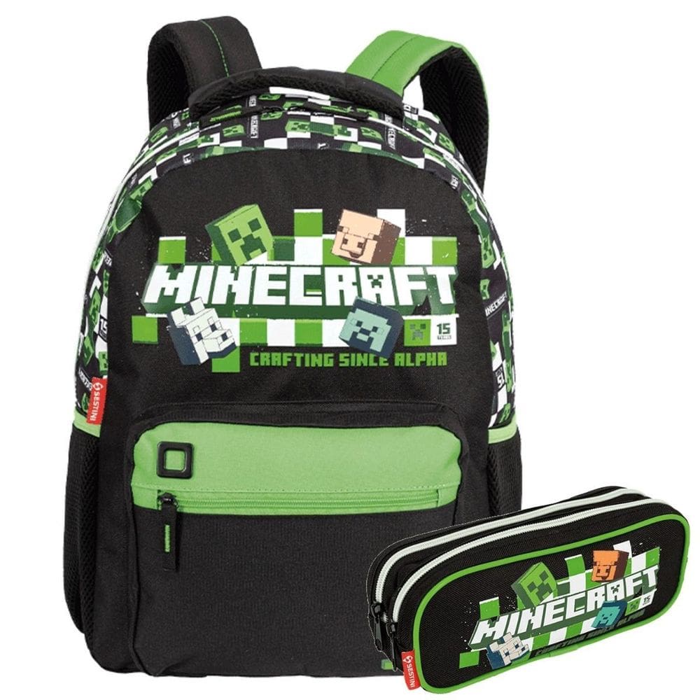 Kit Mochila Costas Minecraft Plus 15 Anos Colorido Sestini