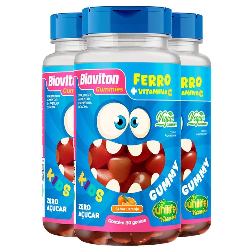 Kit 3 Gummy Kids Ferro + C Unilife 30 Gomas Laranja