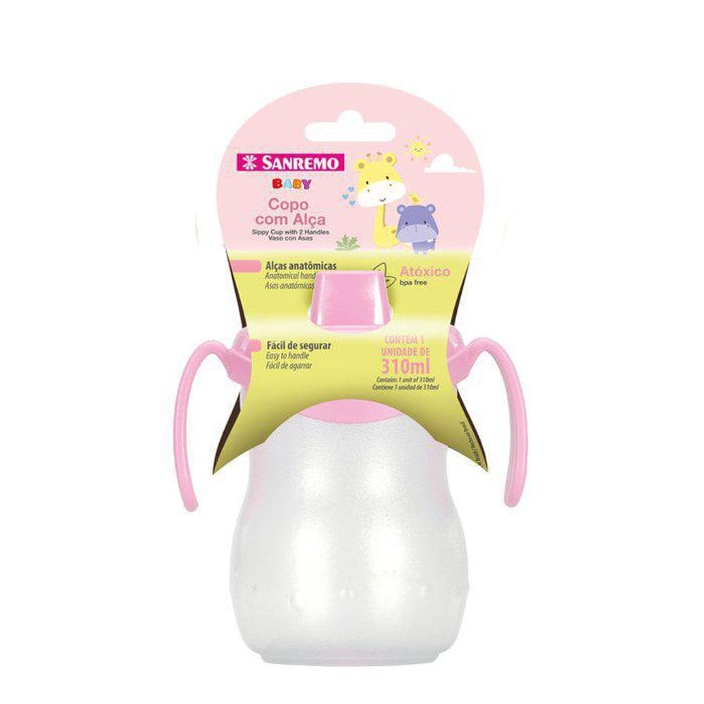 Copo Plástico Infantil Sanremo Com Alça 310Ml Rosa