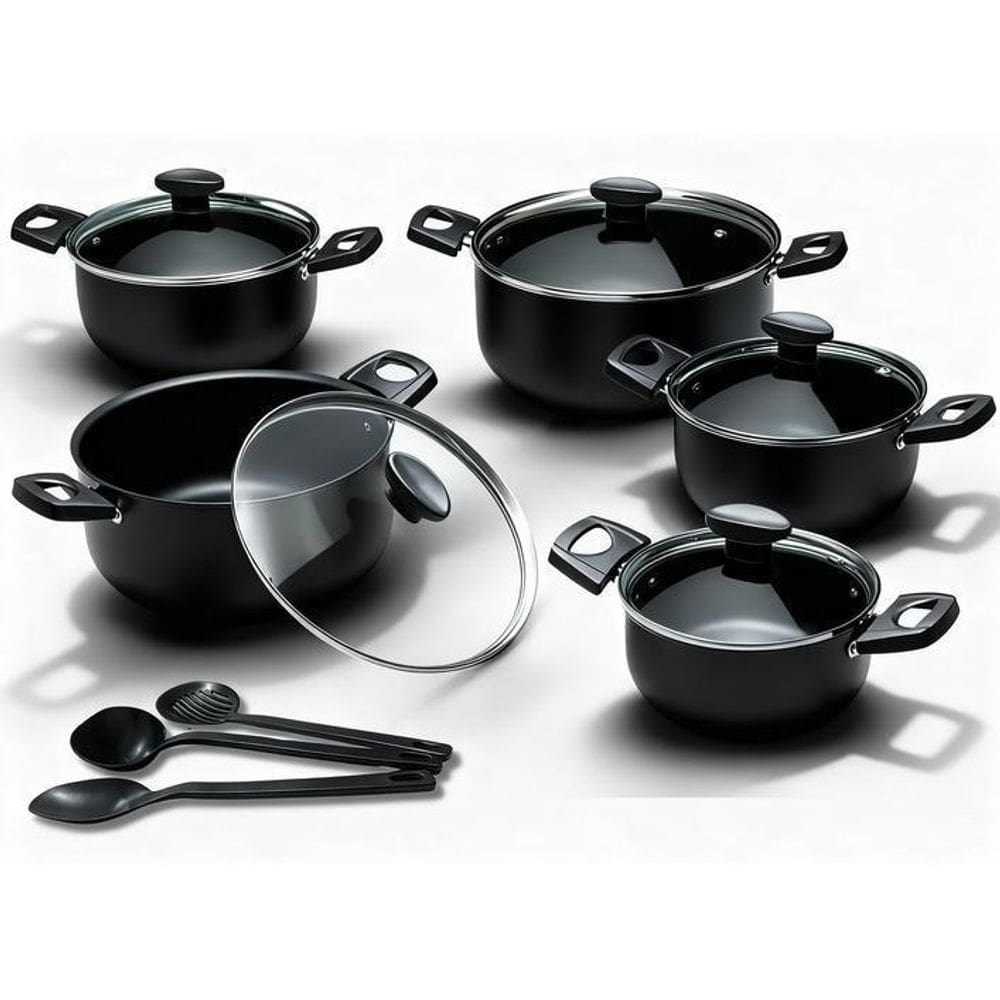 Conjunto Jogo Panela Teflon Antiaderente Tampa Vidro Inmetro