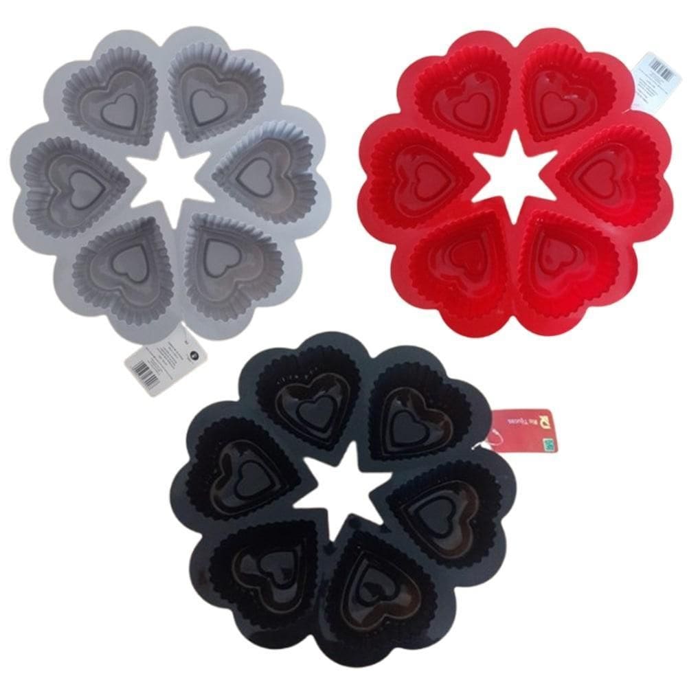 Kit 3 Formas De Silicone Coração Para Bolo Bolinho Cupcake