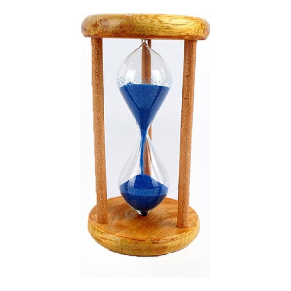 Ampulheta Madeira E Vidro Relógio De Areia Azul 15 Seg F