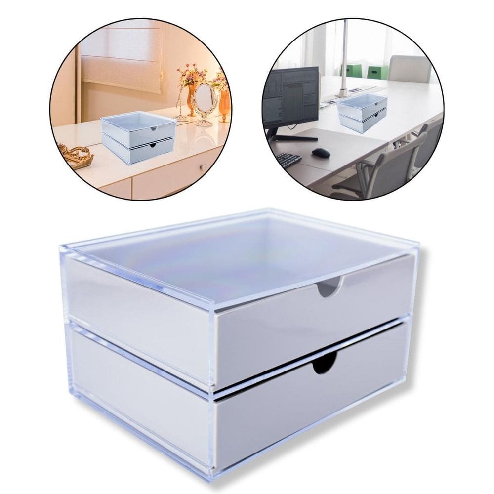 Caixa 2 Gavetas Organizadora Cinza Multiuso Escritório Mesa