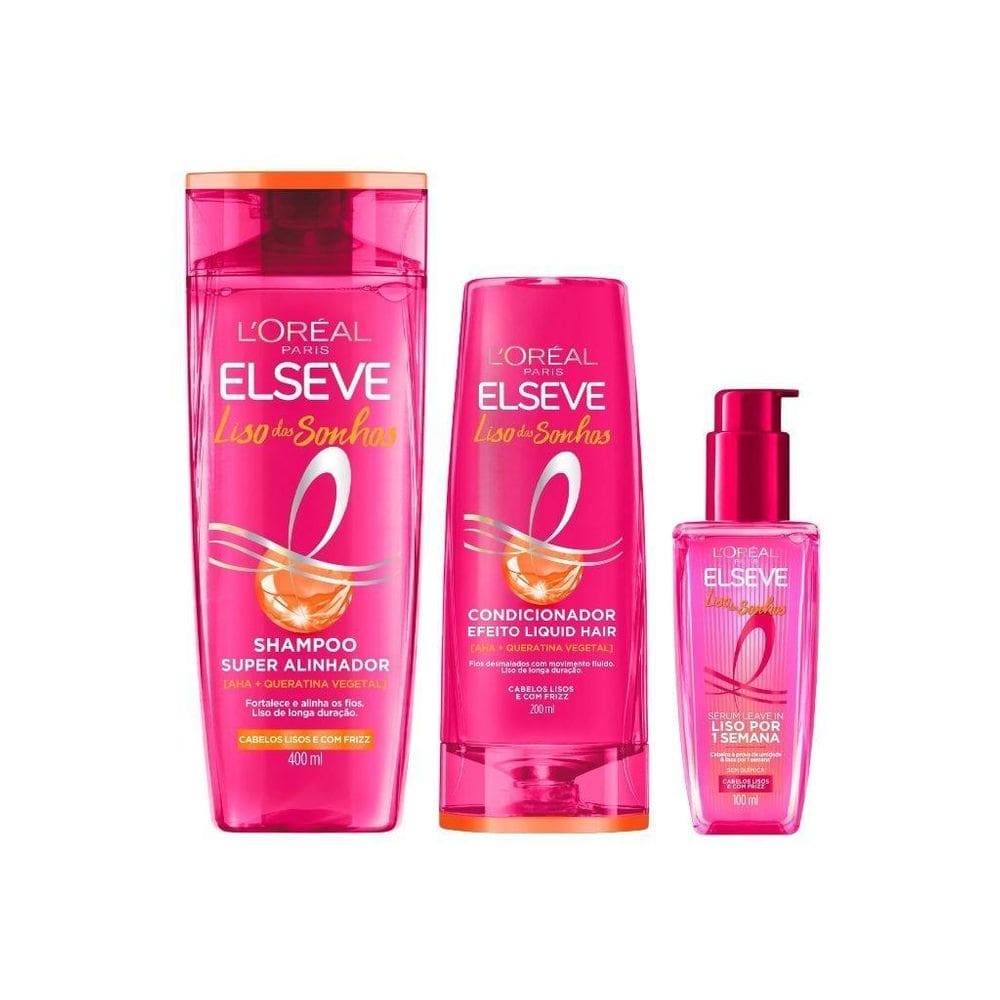 Kit Elseve Liso Dos Sonhos Shampoo 400Ml+ Cond 200Ml+ Serum
