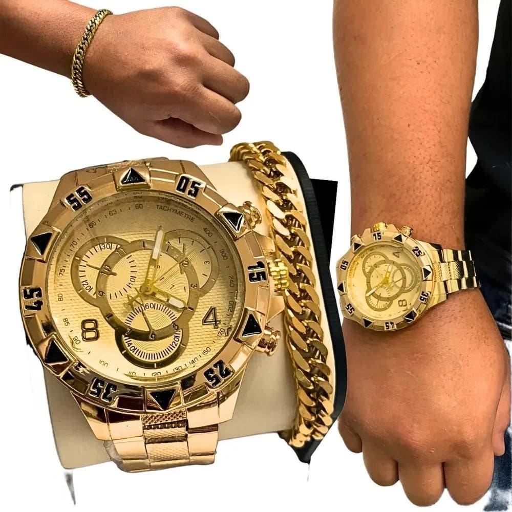 Relógio Masculino Banhado A Ouro Barato Com Pulseira