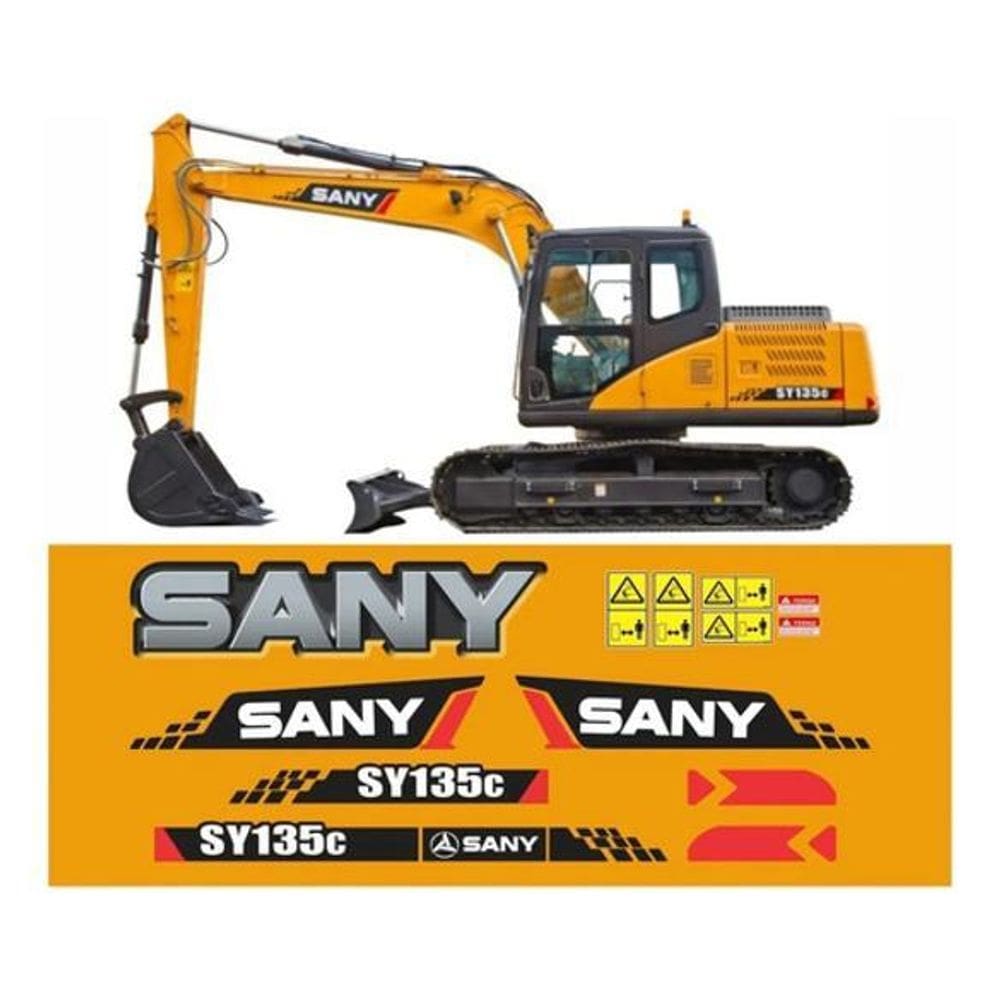 Kit Adesivo Escavadeira Hidráulica Sany Sy135C + Etiqueta Mk